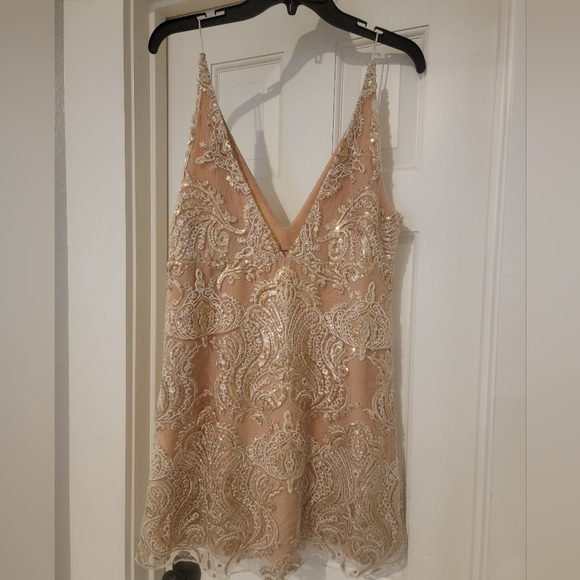 Free People Night Shimmer Dress | Beige | Size 6/8 - Picture 4 of 11